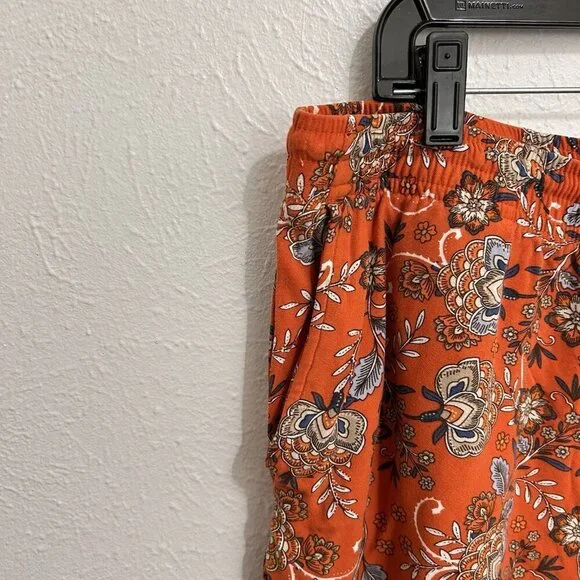 J. JILL Boho Floral Shorts Elastic Drawstring Waist Orange Multicolor Size L - Picture 3 of 9